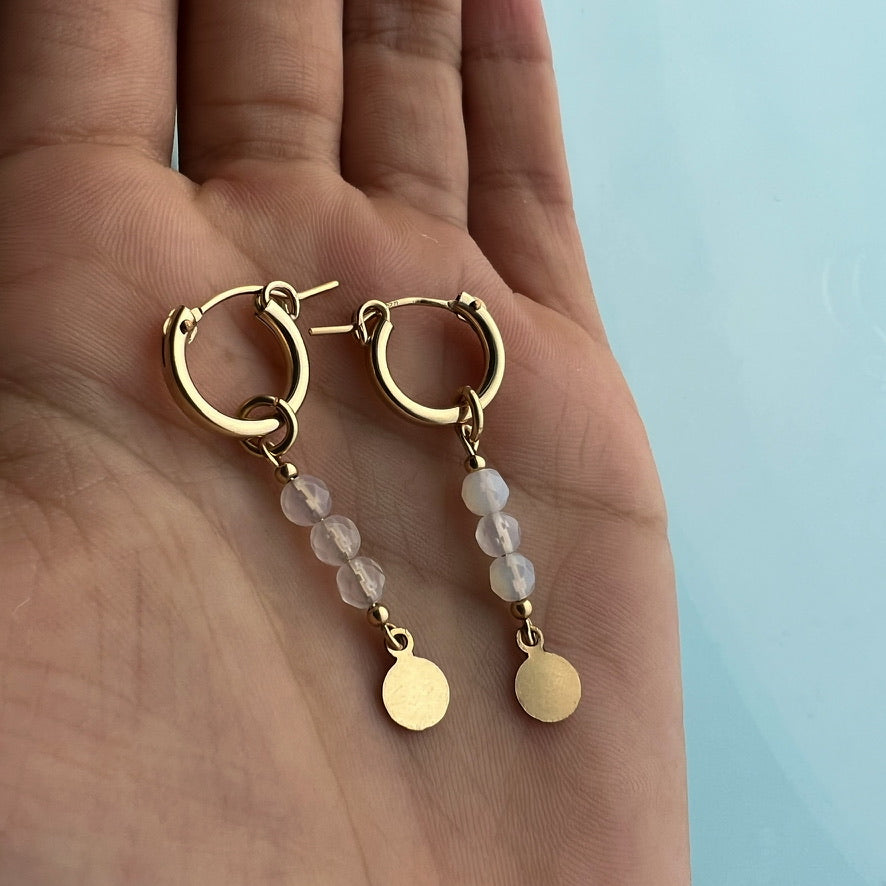 White Agate Drop Hoop Earrings